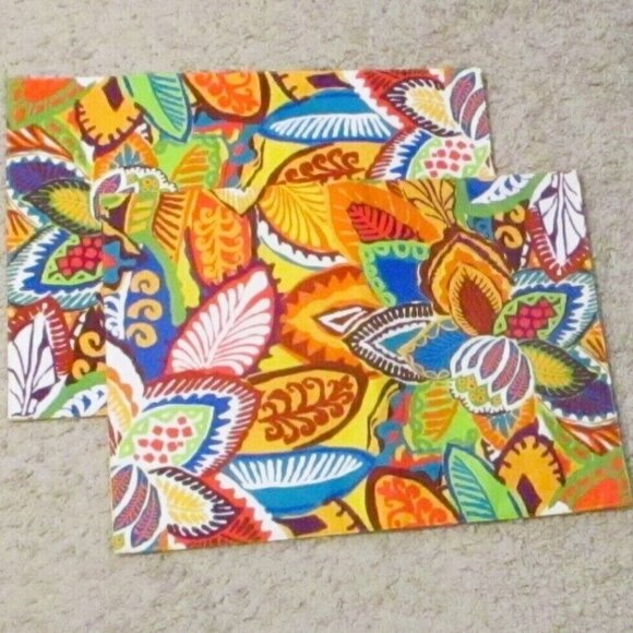 Set of 2 ABSTRACT ART TABLE PLACEMATS Yellow Multicolor Reversible - Picture 2 of 3